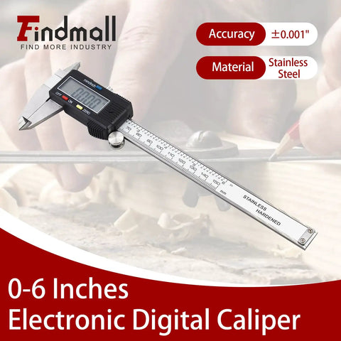 Electronic Digital Caliper With Stainless Steel Body And Large LCD Screen Measures 0 To 6 Inches And 0 To 150 mm In Inch And Millimeter Readout For Precise Quick Measurements In DIY Machining And Engineering on display showing digital screen and ruler markings