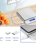 Rechargeable Kitchen Scale With Trays, Ultra Precise 3000g/0.1g Digital Food Scale charging with fruits nearby