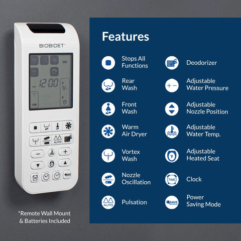 Remote control for Straight Up Luxe Electric Bidet Toilet Seat With Super Comfy Heated Seat, offering various wash options.