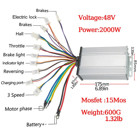 Wiring diagram of Beast Power 48V 1800W Brushless DC Motor Kit controller for go karts and e-bikes