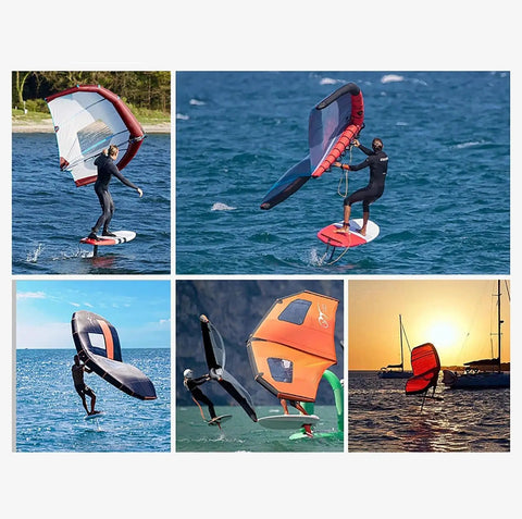 Inflatable Surf Wing And Portable Kite Surfboard With Window Design in various settings, unbreakable foil board use for water sports.