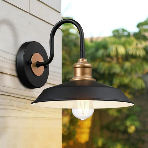 Dope Farmhouse Gooseneck Barn Lights Black Outdoor Wall Sconces For Exterior Use E26 Porch Lights For Garage Front Door Entryway Bathroom Doorway 2 Pack.