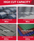 High cut capacity chart for Left Straight Right Tin Snips Set 8 Inch For Metal Sheet Cutting with gauge details for steel materials.