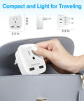 Person placing 3 Pack European Travel Plug Adapter With Dual USB Ports And Two US Outlets, 4 In 1 Type C Power Converter in bag
