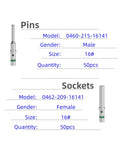 DT Series Pin And Socket Connector Kit With 50 Male Pins And 50 Female Sockets, 16 Gauge Solid Contacts For 14 20 AWG Wire, 100 Pieces