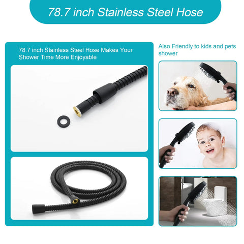 High Pressure Handheld Shower Head With 8 Settings, Powerful Rainfall And Massage Modes featuring extra-long 78-inch hose