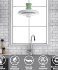 Stone White Peel And Stick Backsplash Tiles For Kitchen And More 12x12 Inch Self-Adhesive Subway Wall Tiles behind sink