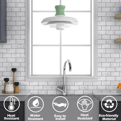 Stone White Peel And Stick Backsplash Tiles For Kitchen And More 12x12 Inch Self-Adhesive Subway Wall Tiles behind sink