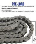 Close-up of ANSI 35 Roller Chain for Go Karts and Mini Bikes With Master Link, 3 Feet Long, 95 Links, Pitch 0.375 Inch, Heavy Duty