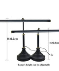 Wide 21.26 Inch Piano Lamp With LED Light Panel, Eye-Caring, Adjustable Height in Black and Gold, shown at two heights.