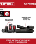 2-1/2 Inch Wet Dry Vacuum Hose Attachment Kit With POS-I-LOCK, Dual Flex 180 Degree Ends For Easy Maneuverability, displayed with adapters.