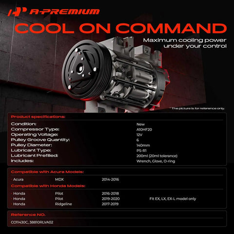 Premium Grade AC Compressor With Clutch Drop In Fix Compatible With Acura Mdx And Honda Pilot Replaces A10HF20 with six grooves.