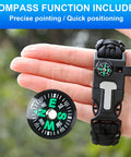 Close-up of black 3 Pack Survival Bracelet Set with compass, whistle, and fire starter for camping and hiking.
