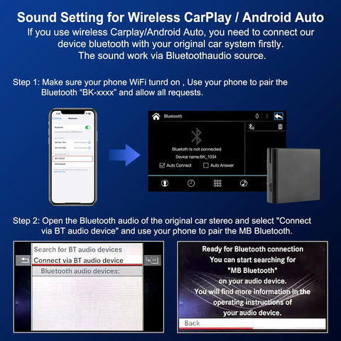 Sound setting instructions for Must-Have Dope Wireless CarPlay Android Auto Adapter for Mercedes-Benz A B C E CLA GLK ML SLD 2012-2015 With NTG 4.5 System CarPlay Retrofit Kit Decoder With 2.4G and 5.8G WiFi Bluetooth and GPS
