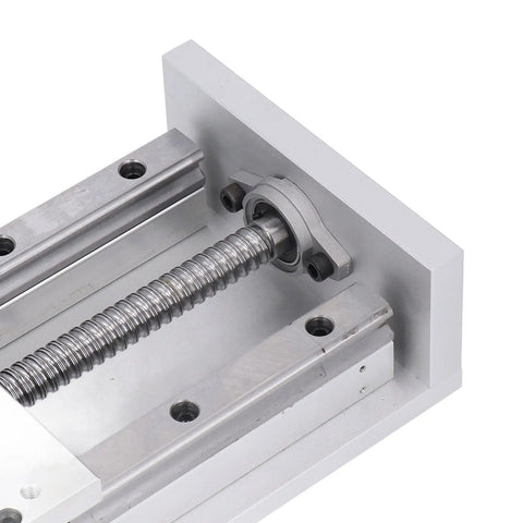 End view of Electric Linear Rail Guide With SFU1605 Ballscrew 16mm Drive 200mm Stroke NEMA23 Motor Aluminum Alloy For CNC