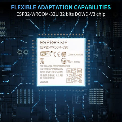 ESP32-WROOM-32U chip close-up, showcasing flexible adaptation capabilities for 32 Bit ESP32 Offline Laser Engraver Mainboard Upgrade