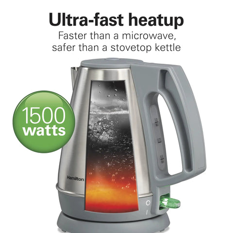 1 Liter Electric Kettle With 1500 Watt Fast Boil, Cordless Water Heater, BPA Free Interior, stainless steel design