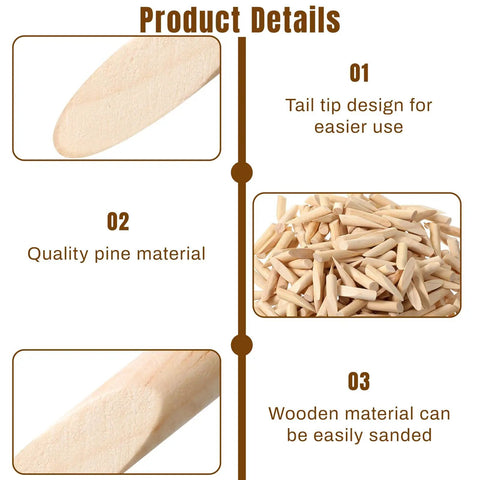 300 Pack Solid Wood Pocket Hole Plugs For Pocket Hole Jig, Pine Wood Plugs For DIY Woodworking, detail of pine material and tip design