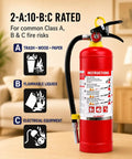 Totally Bulletproof 5 Lb Abc Dry Chemical Fire Extinguisher 2 Pack with instructions for Class A, B, and C fire risks.