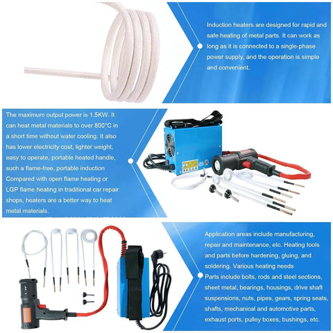 Heavy Duty Induction Heater Workhorse With Four Swappable Coils For Quick Bolt And Bearing Removal Smooth Grip And Travel Case Built Ridiculously Tough For Daily Garage Grind 1500W 110V with heater and accessories.