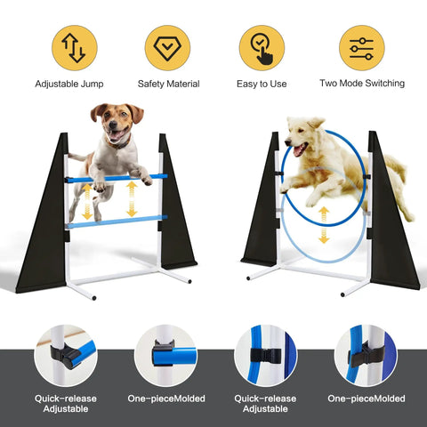Backyard Dog Agility Training Course Set For Pets, Easy Setup Obstacle Course with adjustable hurdles and jump ring.