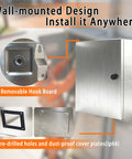 Rock Hard 12x12x8 Inch Stainless Steel Electrical Enclosure Nema 4X IP66 showing removable hook board and pre-drilled holes.