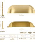 Dimensions diagram of Brushed Matte Gold Brass Cabinet Drawer Pulls, featuring solid brushed brass, 3.54 inch width, rust-resistant hardware.