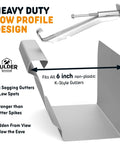 6 Inch Gutter Hanger Kit For Sagging Gutters With Hidden Bracket Clips And Preassembled Screws 100 Pack Plus Bonus 6 Inch Drill Bit Easy Install Mount For Aluminum Rain Gutters, showing heavy-duty low profile design and fit for K-style gutters.