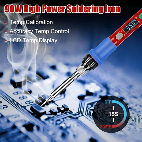 Pro Grade Fast Heating 90W Soldering Iron Kit With LED Digital Display 110V Ceramic Heater soldering a circuit board