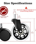 3 Inch Rubber Chair Wheels Replacement Casters With Seven Sixteenth Inch Stem Universal Fit Size Specifications