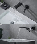 Wall Mount Waterfall Bathroom Faucet Matte Black for Vanity Sink, lead free brass, single handle, zero splash basin tap
