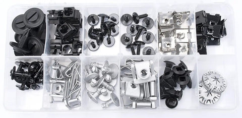 120 Piece Engine Cover Fastener Clip Kit For Audi Porsche VW Skoda, assortment of clips and nuts in various sizes, organized in box