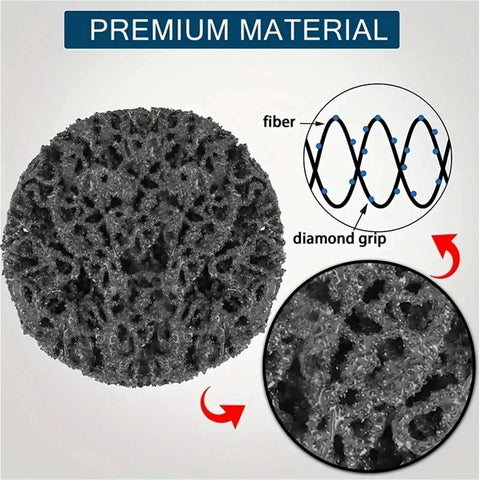 Close-up of 15 Pc Abrasive Strip Discs for Paint Removal, showing fiber and diamond grip texture, ideal for angle grinders.