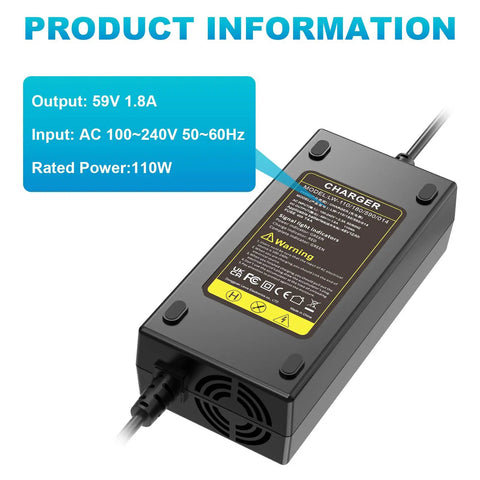 48V Lead Acid Battery Charger For Electric Bicycles And Big Toy E Bikes With 100 To 240V Input And 3 Pin Plug 110W Max 1.8A LED Indicator Red For Charging Green For Full Not For Lithium Ion