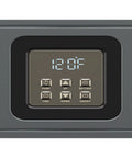 Control panel of Premium Gas Tankless Water Heater With Rock Solid X3 Scale Prevention Tech showing temperature and settings.