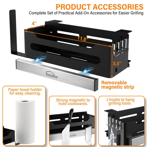 Griddle Caddy for Blackstone Griddles 36 Inch 28 Inch 22 Inch and 17 Inch Prep Cart Space Saving BBQ Accessories Organizer with Magnetic Tool Holder and Paper Towel Rack, featuring durable carbon steel design.
