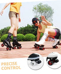Women skating outdoors with rubber toe stops, showing 2 Pcs Adjustable Rubber Toe Stops for Roller Skates, Round Shape Braking Blocks.