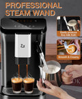 Kickstart Your Daily Brew With This Legit Fully Automatic Espresso Maker Featuring A Built In Grinder 20 Bar High Pressure Pump And Zero Hassle Milk Frother For Smooth Lattes And Rich Cappuccinos At Home, showing espresso being brewed with a steam wand.