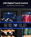 34 Bottle Dual Zone Wine And Beverage Fridge With Independent Temperature Control And LED Panel showing digital display.