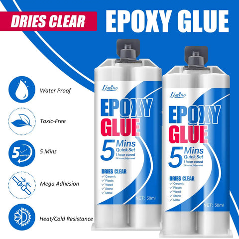 Front view of 5 Minute Quick Cure Epoxy Glue For Tile Metal Ceramics Plastic And Wood Diy Friendly, 2 Part Clear Resin Adhesive, 3.5oz.