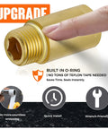 Close-up of Two Pack Brass Pipe Extender Adapter With Rubber O Ring Half Inch NPT Male To Half Inch NPT Female Pipe Fitting Easy Install