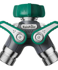 Built Tough Heavy Duty Garden Hose Splitter 2 Way With Shut Off Valve Three Quarter Inch Connector All Metal Body Full Flow No Fuss Outdoor Water Faucet Adapter Fittings, front view