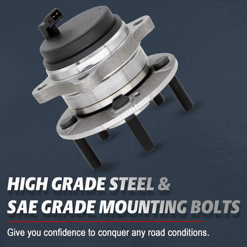 Front view of hub from Drop In Front And Rear Wheel Bearing And Hub Assembly For 2007 2014 Hyundai Santa Fe 2013 2014 Santa Fe Sport 2007 2012 Veracruz 2011 2015 Kia Sorento FWD Replacement Kit 512326 513266 made of high grade steel with SAE grade mounting bolts.