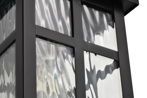 Built Different Matte Black Outdoor Wall Lights With Dusk To Dawn Motion Sensor And Water Glass Shade showing textured glass panel detail.
