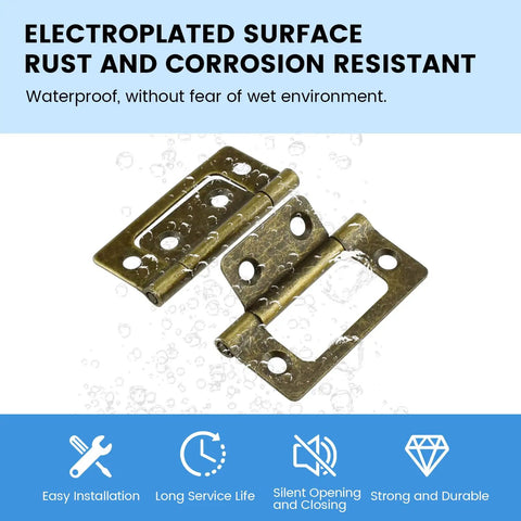 Rock Solid 4 Pack Non Mortise Door Hinges Bronze Finish Heavy Duty Bifold Cabinet Hardware with waterproof electroplated surface.
