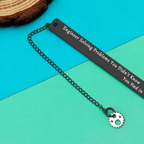 Funny Nerdy Engineer Bookmark Gift For Engineers And Engineering Students Inspiring Quote For Mechanical Electrical Civil Software Engineers Ideal Graduation Gift Or Desk Accessory, stainless steel bookmark with gear charm on chain