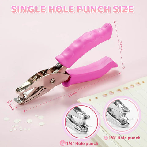 Two Pack Handheld Hole Punches With One Quarter Inch And One Eighth Inch Holes Soft Pink Grip Handy For Home Office Classroom Crafts Gift Tags Tickets And Scrapbooks Durable Metal Body With Adjustable Hole Spacing