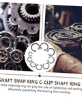 100 Piece Steel Snap Ring Set For Shafts And External Circlips shown with gears and bearings