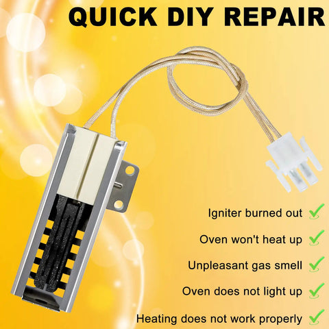 Flat Oven Igniter Replacement For Samsung Gas Range Oven DG94 00520A with ceramic wire nuts and connector plug