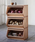 Stackable Solid Wood Storage Chests 3 Pack For Hallway Entryway And Closet Organization, Modular Wooden Bins With Lids For Potatoes Onions Bread, And Quick Item Sorting, Multi Use Home Storage Boxes